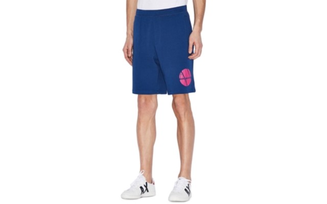  Men’s Fleece Circle Neon Logo Jogger Shorts, Blue, Medium