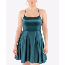 B Darlin Juniors’ Lace-Up Back Fit & Flare Dress, Green, 3-4