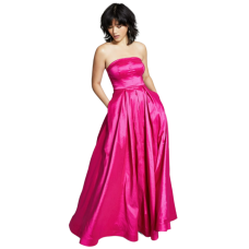 B. Darlin Juniors’ Strapless Stretch Taffeta Ball Gown Dress, Pink, 9/10