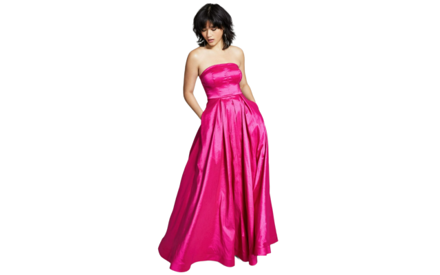  Juniors’ Strapless Stretch Taffeta Ball Gown Dress, Pink, 9/10