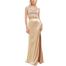 B Darlin Women’s Mesh-Detail 2-Pc. Satin Gown Dress, Gold, 17/18
