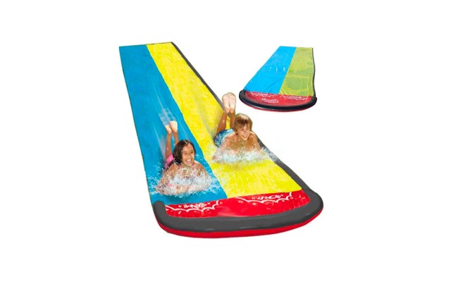 Backyard Double Water Slide Summer Fun Toy, Long Water Slip & Slide Outdoor Water Toys for Kids & Adults, Multi-Color, Double Water Slide (188in*55in)
