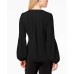  Blouson-Sleeve Surplice Top (Deepblack, XS)