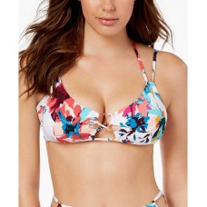 Bar III Fantastic Floral-Print Strappy Bralette Bikini Top Women’s Swimsuit (White, Medium)