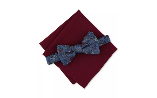  Men’s Cambridge Floral Bow Tie & Pocket Square Sets, wine