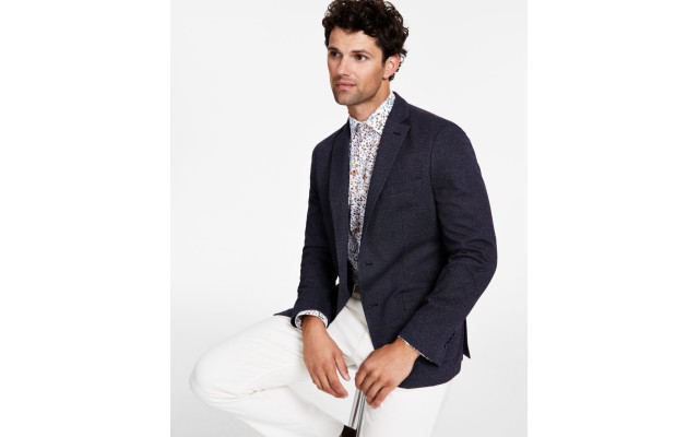  Men’s Slim-Fit Knit Herringbone Sport Coat, Navy, 42S