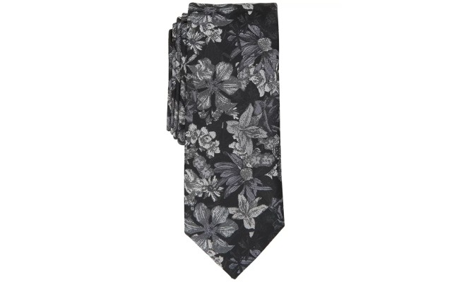  Men’s Troude Skinny Floral Tie, Black