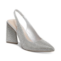 BAR III Womens Silver Cushioned Arrica Pointed Toe Sculpted Heel Slip On Dress Pumps, 8M