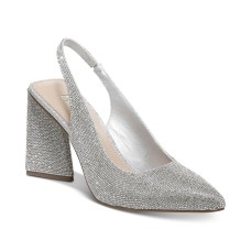BAR III Womens Silver Cushioned Arrica Pointed Toe Sculpted Heel Slip On Dress Pumps, 8M