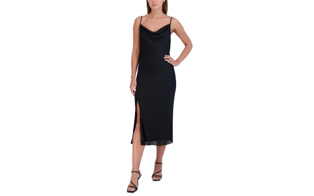  Women’s Cowl Neck Sleeveless Midi Dress, Black, Small