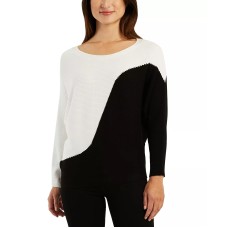 Bcx Juniors’ Colorblocked Ribbed Dolman-Sleeve Sweater, Black/white, XS