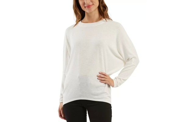  Juniors’ Dolman-Sleeve Top (White, L)
