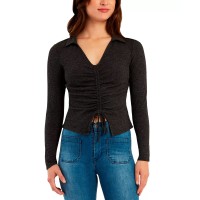 Bcx Juniors’ Raised-Knit Ruched Top, Charcoal, Small