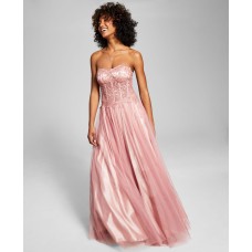 Bcx Womens Juniors’ Embroidered-Corset Gown, Pink/7