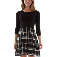 Bcx Womens Juniors’ Plaid-Skirt Sweater Dress, Black/L