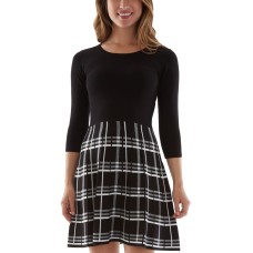 Bcx Womens Juniors’ Plaid-Skirt Sweater Dress, Black/L