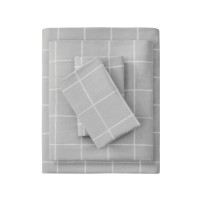 Beautyrest Oversized Cotton Flannel Bedding Sheet Set, King, Grey Windowpane 4 Piece
