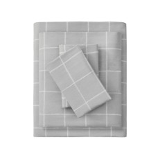 Beautyrest Oversized Cotton Flannel Bedding Sheet Set, King, Grey Windowpane 4 Piece