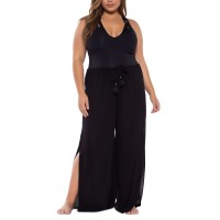 Becca Etc Trendy Plus Size Modern Muse Cover-Up Pants Women’s Swimsuit, Black, 0X