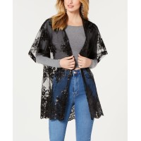 Betsey Johnson Crystal Garden Hooded Kimono, Black, One Size