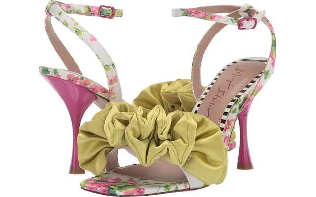  Women’s Elmira Ruffled Floral Heel Sandals, White Multi, 5M