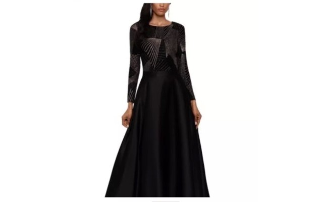 Betsy & Adam Womens Plus Size Satin-Skirt Ball Gown Dress, Black, 14W