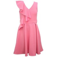 Big Girls Sleeveless Scuba Skater Dress with Side Ruffle, 7, Pink