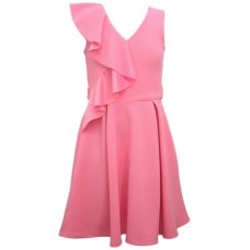 Big Girls Sleeveless Scuba Skater Dress with Side Ruffle, 7, Pink