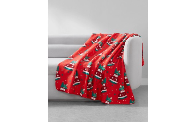  Holiday Printed Fleece Throw, 50″ x 60″, Red