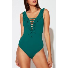 Bleu by Rod Beattie Lace-Down One-Piece Swimsuit, 6, Green
