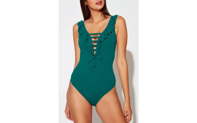 Bleu by Rod Beattie Lace-Down One-Piece Swimsuit, 6, Green