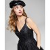  Womens Juniors’ Glitter Illusion-Strap Mesh Ball Gown Dress, Black/1