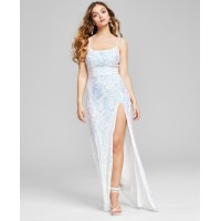 Blondie Nites Womens Juniors’ Sequinned-Pattern Strappy-Back Gown, White/9