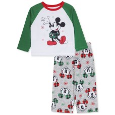 Briefly Stated Matching Little Kids 2-Pc. Mickey Mouse Pajamas Set, Green, 4
