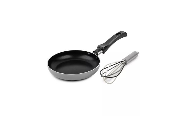  Mini Round Fry Pan & Silicone Whisk 2-Pc. Set, Gray