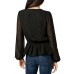  Womens Textured Peplum Tops, Black, X-Small