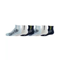 Calvin Klein Big Boys Quarter Length Performance 6 Pair of Sport Socks, Light Blue/Dark Blue/White, Medium