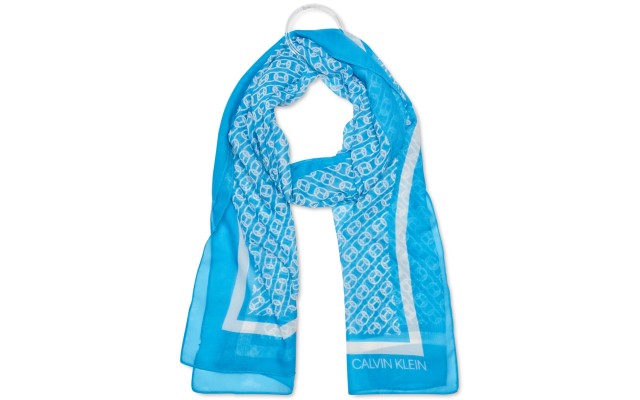  Chain-Print Chiffon Oblong Scarf, Blue