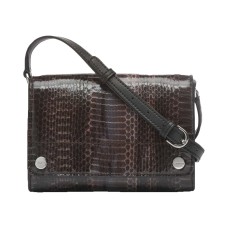 Calvin Klein Flap Patent Python Studded Flap Over Dark Taupe Crossbody
