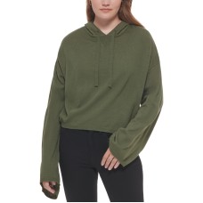 Calvin Klein Jeans Women’s Hooded Bell-Sleeve Top, Thyme, Large