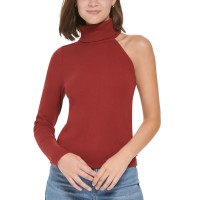 Calvin Klein Jeans Women’s One-Shoulder Turtleneck Top, Syrah, Small