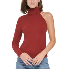 Calvin Klein Jeans Women’s One-Shoulder Turtleneck Top, Syrah, Small
