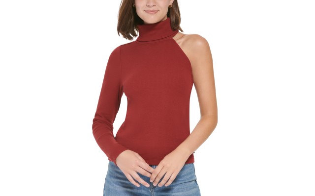  Women’s One-Shoulder Turtleneck Top, Syrah, Small