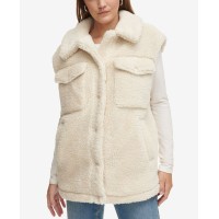 Calvin Klein Jeans Women’s Snap-Front Shirt-Style Sherpa Vest – Chalk