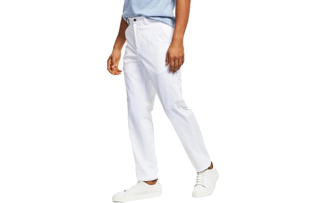  Mens Flat Front Straight Legs Trouser Pants,White, 42/30