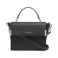 Calvin Klein Raelynn Saffiano Top Handle Flap Handbag Crossbody (Black/Silver)