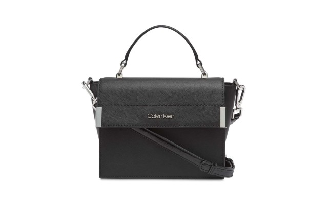  Raelynn Saffiano Top Handle Flap Handbag Crossbody (Black/Silver)