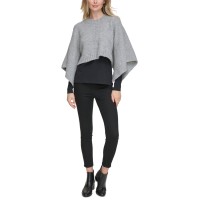 Calvin Klein Women’s Knit Boucle Cropped Poncho Sweater – Heather Mid Gray