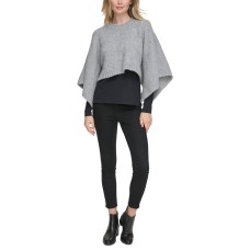 Calvin Klein Women’s Knit Boucle Cropped Poncho Sweater – Heather Mid Gray
