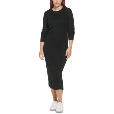 Calvin Klein Womens Long Sleeve Crew Neck Dress with Side Slit Zipper Sweater,Black, Medium